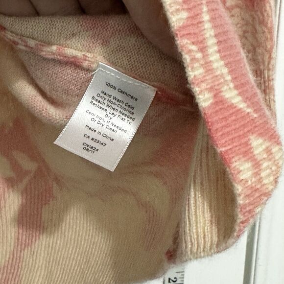 Talbots Petites 100% Cashmere Pink Ivory Floral Cardigan Sweater Size Large - Picture 6 of 9